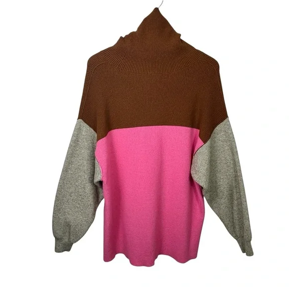 Free People Candy Pop Structured Colorblock Soft Oversized Turtleneck Sweater M - Picture 8 of 11